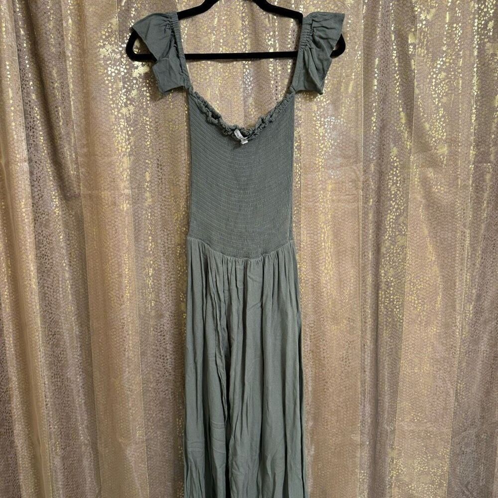 Young, Fabulous & Broke Olive Green Smocked Faux Wrap Maxi Dress Small